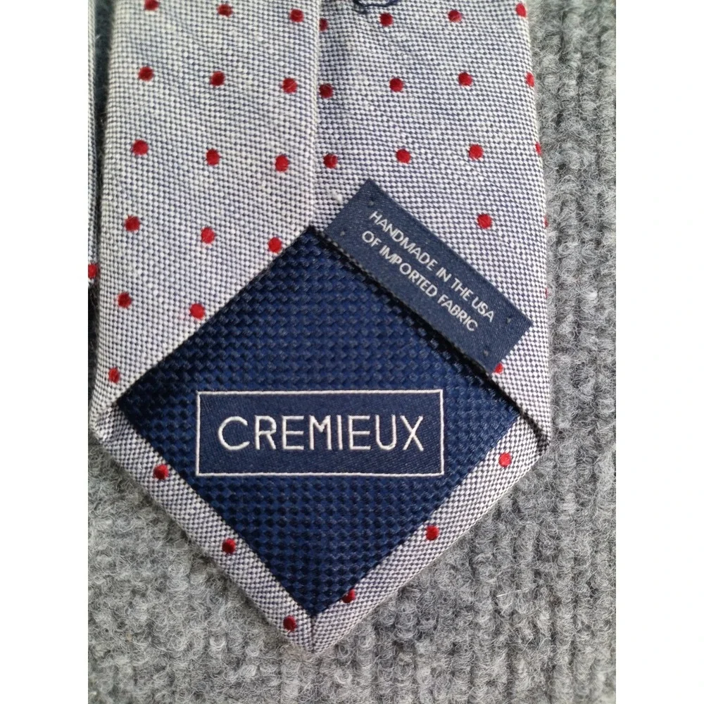 Cremieux Gray Red Polka Dot Men's Necktie Handmade USA Imported Fabric Classic